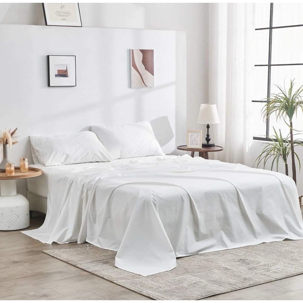 Doz by Sijo Organic Cotton Percale Sheet Set Cal King Snow (No Flat Sheet) NWT